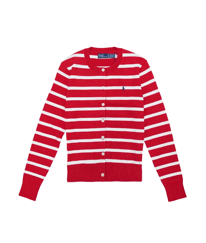 Striped Button Cardigan - Red