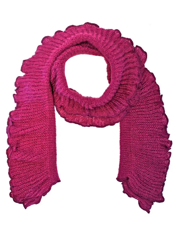 Magenta Ruffled Edge Feminine Knit Long Scarf