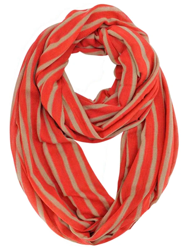 Red & Taupe Striped Circle Infinity Scarf