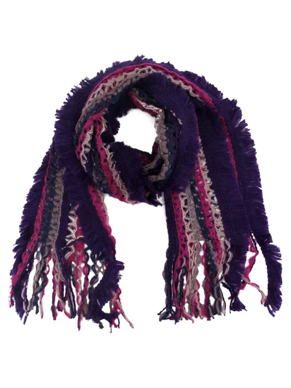 Purple Tricolor Striped Boho Style Scarf